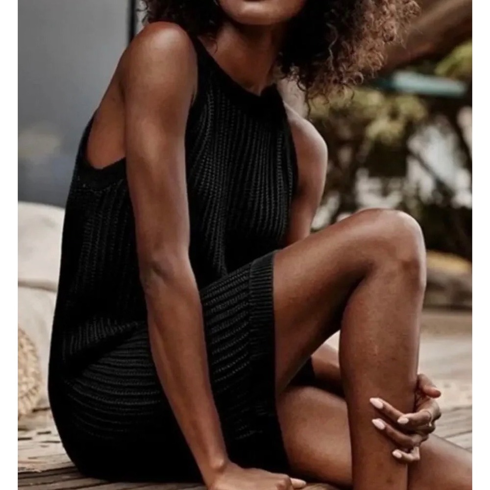Summersalt Black Knit Halter Top Sleeveless Cotton Sweater Dress Coverup Large